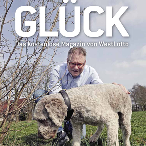 Titel der Zeitschrift GLÜCK mit Burkhard Kleffmann und seinem Trüffelhund als Motiv der Titelstory »Trüffelsuche im Münsterland«